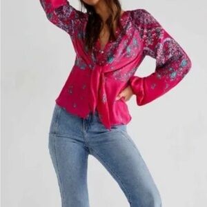 Free People Run Free Top In Pink Combo Long Sleeve